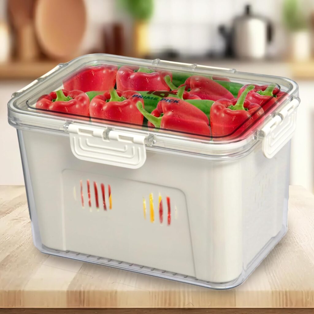 PRIME PICK Fridge Organizer with Lids, Stackable Refrigerator Organizer Bins, Removable Containers for Food and Storage, for Beverages, Fruit, Vegetables