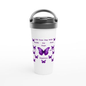 Positive  words  White 15oz Stainless Steel Travel Mug  to  attract  positivity