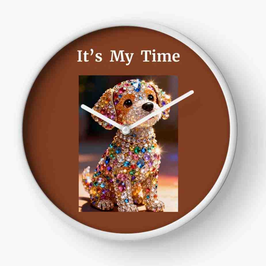 cute glittery dog printed clock