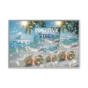 Positive Vibes Glittery Ocean Beach Matte Canvas Framed Wall Art to Attract  Positivity