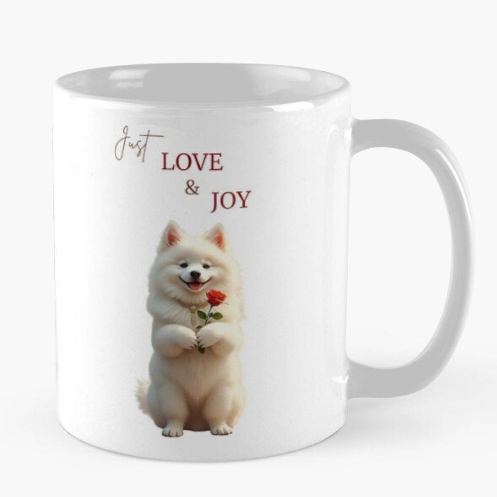 LOVE & JOY QUOTED WITH CUTE DOGGY MUG FOR DOG LOVERS